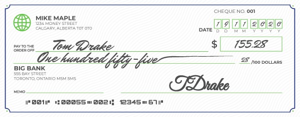 example of how to write a cheque